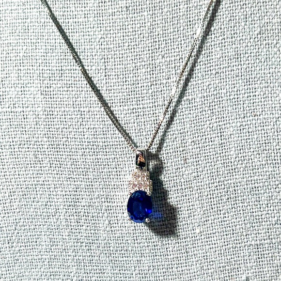 Jewelry - Lab Sapphire Pendant with Sterling Silver Chain